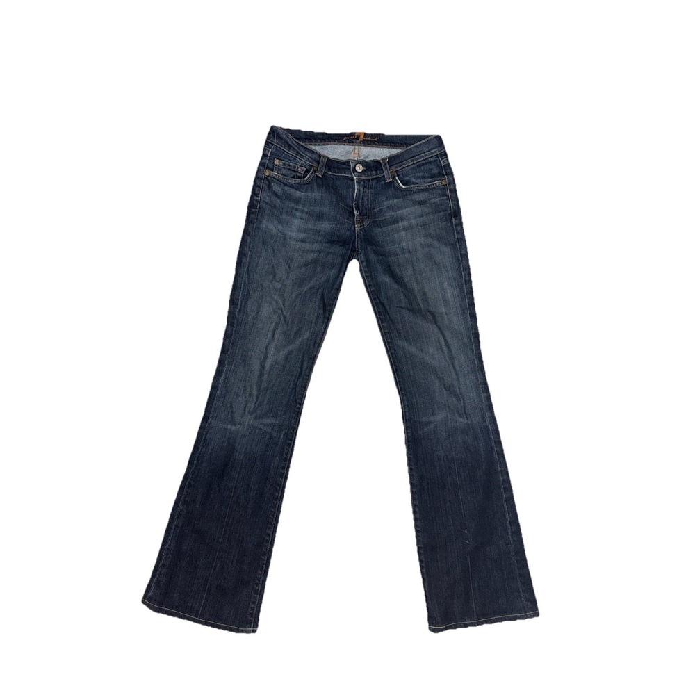 7 for All Mankind Dark Wash Blue Low Rise Flare Leg Denim Jeans Women's Size 28